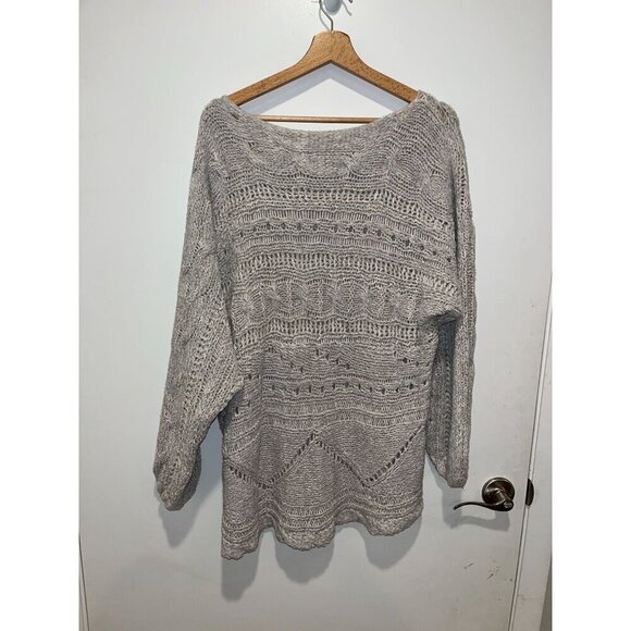 Free People Chunky Oversized Knit Grey Sweater Long-Sleeve Loose Fit For Women - Picture 4 of 7